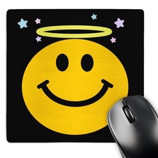 3dRose Angel Smiley Face Black Yellow Halo Happy Smilie 8x8-Inch Mouse Pad picture