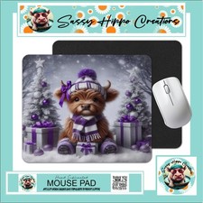 Mouse Pad Adorable Highland Cow Calf Purple Christmas Anti Slip Back Easy Clean picture