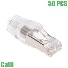 50x CAT8 RJ45 Network Ethernet Shielded Plug Cable Connector End w/ Clear Boot  picture