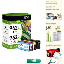 Mooxrbog 962XL Ink Cartridge (4-Pack,Black/Cyan/Yellow/Magenta) Compatible 962 picture