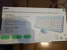 onn Wireless Keyboard Mouse Combo 104 Key Teal Blue USB Receiver New picture