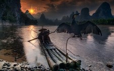 Landscape nature fisherman river guilin china mountains Custom Gaming Mat Desk picture