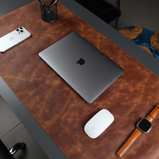 Jersey Genuine Calfskin Leather Desk Pad, Office Desk Mat with Non-Slip Bottom, picture