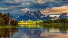 Landscape river mountains nature wyoming usa clouds Custom Gaming Mat Desk picture