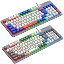 94 Keys Wired Gaming Keyboard Rainbow Lighted Metal Cover Ergonomic Compact picture