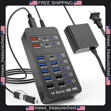 USB Hub 14 Ports with 4 Fast-Charge & 10 Data Ports, Compact Design picture