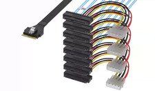 SlimSAS SFF-8654 8i to 8 Port SFF-8482 SAS Breakout Cable with 4 Pin Power 1m picture
