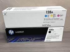 Genuine HP 128A Toner Cartridges Cyan Magenta Yellow Black CE320 Laserjet Set 4 picture