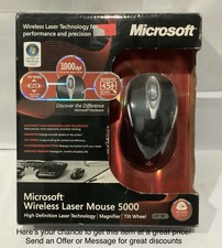 Microsoft Wireless Laser Mouse 5000 Black USB Receiver 1000 DPI picture