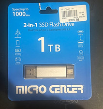 Micro Center 2-in-1 SSD Flash Drive 1TB USB-A/USB-C USB 3.2 Gen 2 10Gbps picture