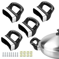 4 PCS Metal Pressure Pan Handle Replacement Side Ear Short Black 1/2 Hole Fits picture