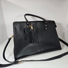 ECOSUSI Black Vegan Leather Laptop Briefcase Bag with Bow and Tassel Accent Mens picture