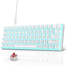 61Key White Ice Blue Backlit 60% Wired Red Switch Mechanical Keyboard picture