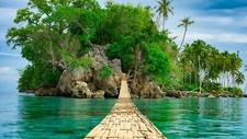 Landscape water nature bridge trees island rocks Custom Gaming Mat Desk picture