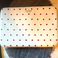kate spade new york Padded Leather 13in Sleeve Case, Beige/Red Spotted Zip picture