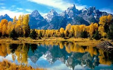 Landscape mountains lake reflection trees fall canada Custom Gaming Mat Desk picture