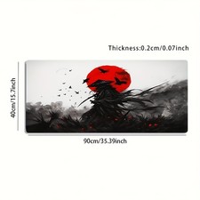 1 Large Gaming Mouse Pad with Ink Wash Red Moon Crow Samurai Japanese Dark Sty picture
