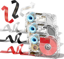 A30 P15 Satin Ribbon Label Gold Print on White Black Red for Gift Wrapping picture