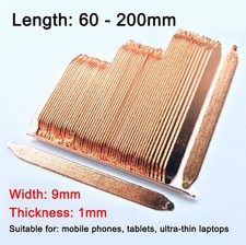 2PCS Copper Flat Heat Pipe for Cooling Laptop Heatsink DIY 9mm x 1mm * L60-200mm picture