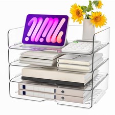 Paper Organizer Letter Tray 4 Pack Acrylic File Clear picture