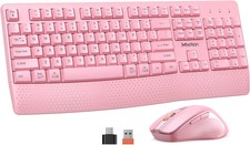 MEETION Wireless Keyboard and Mouse, Full-Sized Cordless with Pink picture