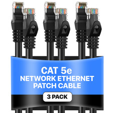 3-Pack - CAT5e Ethernet Cable Black RJ45 UTP LAN Patch Cord 1.5ft–200ft Lot picture