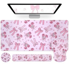 Petmolico 4-in-1 Wrist Rest Set with Desk Pad, 35.4 x 15.7 inches, Rose picture