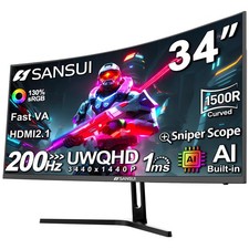SANSUI 34-Inch Curved Gaming Monitor UWQHD 3440 x 1440 Up to 165Hz Curved 1500R picture