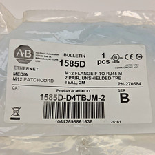 Allen-Bradley M12 to RJ45 Ethernet Patch Cable 2m Unshielded Teal 1585D-D4TBJM-2 picture