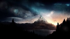 Landscape mountains forest art nature lake clear sky sun Custom Gaming Mat Desk picture