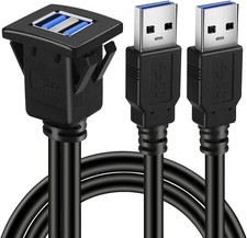 Dual Ports Square USB 3.0 Panel Flush Mount Extension Cable with Buckle for Car picture