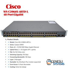 Cisco WS - C2960X - 48TD - L - 48 - Port Gigabit Switch w/ Rack Mount Brackets picture