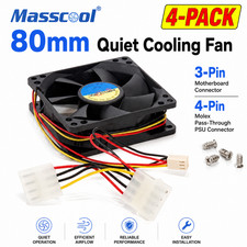Masscool 80mm Quiet Cooling Fan 3-Pin Motherboard & 4-Pin Molex PSU (4-Pack) picture