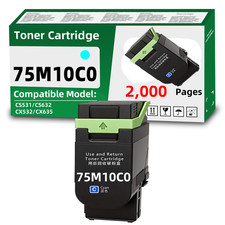 75M10C0 Cyan Toner Cartridge Compatible for Lexmark CS531 CS632 CX532 CX635 picture