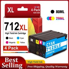 712XL 4-Pack Ink (80ml Black, 29ml Color) for HP DesignJet T630 T210 T230 T250 picture