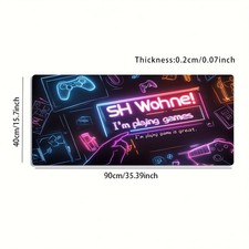 1 Extra-Large Gaming Mouse Pad with Neon Gaming Elements, Non-Slip Washable Ru picture