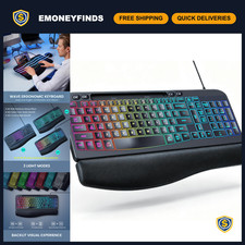 Ergonomic Wired Backlit Keyboard with Wrist Rest for Comfortable Typing - Black picture