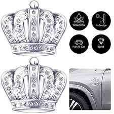  3D Crown Car Emblem Badge Decal Bling Chrome Metal Crown Emblems Badges silver picture