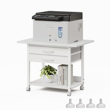 2Tier Large Printer Stand Fabric Drawer Rolling Cart 23.4x15.7 Inch White picture
