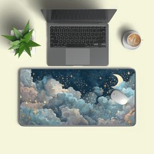 Celestial Moon Cloud Desk Mat, Dreamy Night Sky Mouse Pad, Gaming Pad, Starry picture