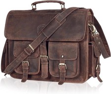 Leather Messenger Bag for Men, 16 Inch Laptop Crossbody, Vintage Handmade Lea... picture