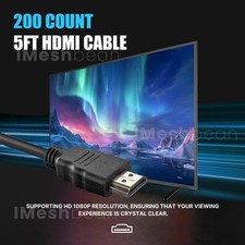 200 Count 5ft HDMI Cable High Speed Black Brand New Never Used Bulk Lot Of 100 picture