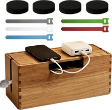 Cable Management Box Acacia Wood Cord Organizer Hider 12
