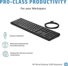 HP L96909-001 Smart Wired 320K Slim Keyboard Black 108 Keys USB-A HSA-C001K 33-1 picture
