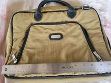 Baggallini Laptop Bag Briefcase Carry-All khaki beige double leather handle picture