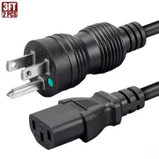 2x 3FT Hospital Grade Power Cord Cable NEMA 5-15P to IEC 320 C13 10A 16/3 Gauge picture