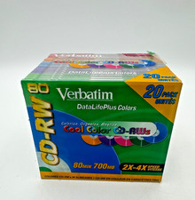 SEALED Verbatim DataLifePlus Colors CD-RW 700MB 80 Min 2X-4X 20 Pack Slim Cases picture