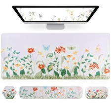 Petmolico 4-in-1 Wrist Rest Set with Desk Pad, Silver Wild Flowers picture