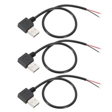 3PCS 1Ft USB 2.0 Male to 2 Pin Bare Wire Pigtail Cable 22AWG Power Cords Black picture