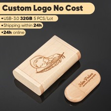 Bulk 5x 32GB USB 3.0 Flash Drive Wooden Gift Box Free Engraving Wedding PenDrive picture